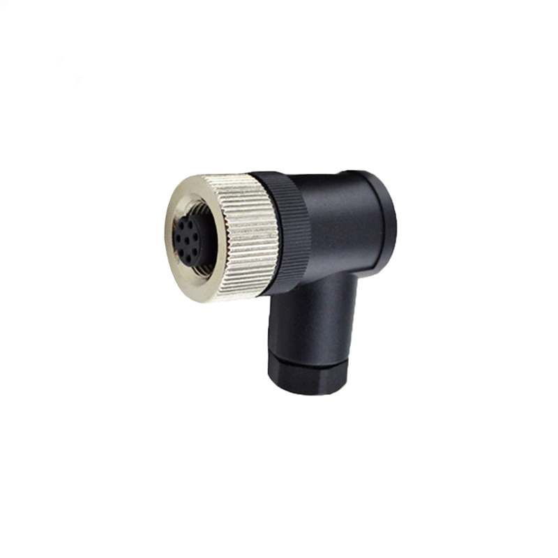 M12 8pins A code female right angle plastic assembly connector PG9 thread, unshielded,suitable cable outer diameter 6.0mm-8.0mm